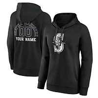 Women's Black Seattle Mariners Monochrome Personalized Name & Number Pullover Hoodie