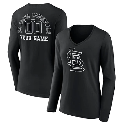 Women's Black St. Louis Cardinals Monochrome Personalized Name & Number Long Sleeve V-Neck T-Shirt
