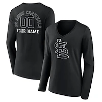 Women's Black St. Louis Cardinals Monochrome Personalized Name & Number Long Sleeve V-Neck T-Shirt