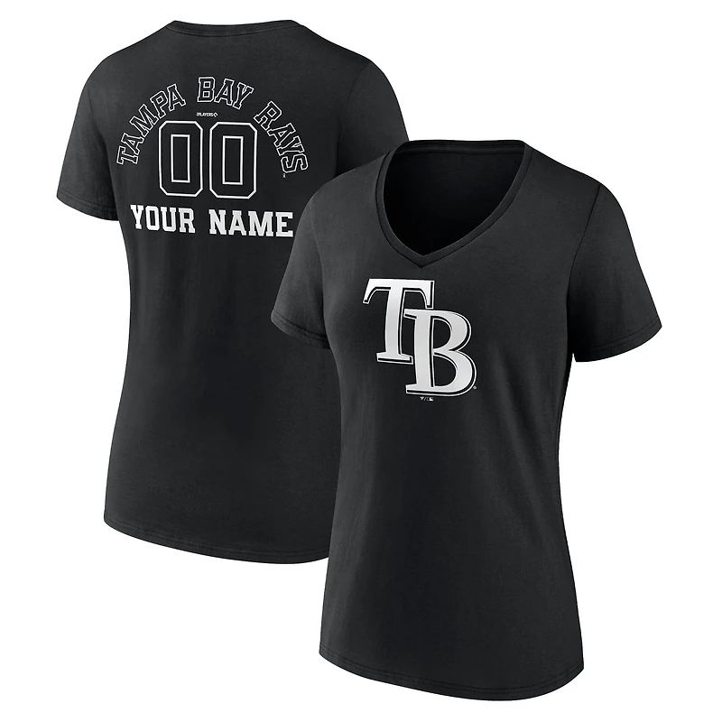 Women's Black Tampa Bay Rays Monochrome Personalized Name & Number V-Neck T-Shirt