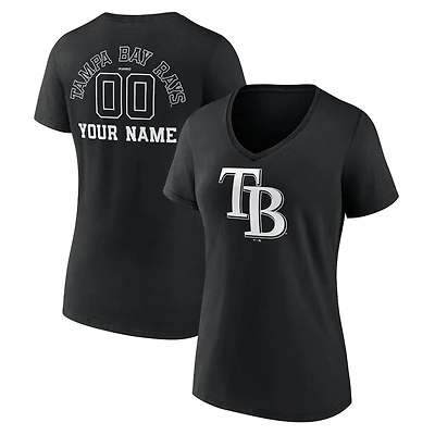 Women's Black Tampa Bay Rays Monochrome Personalized Name & Number V-Neck T-Shirt