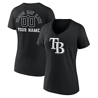 Women's Black Tampa Bay Rays Monochrome Personalized Name & Number V-Neck T-Shirt