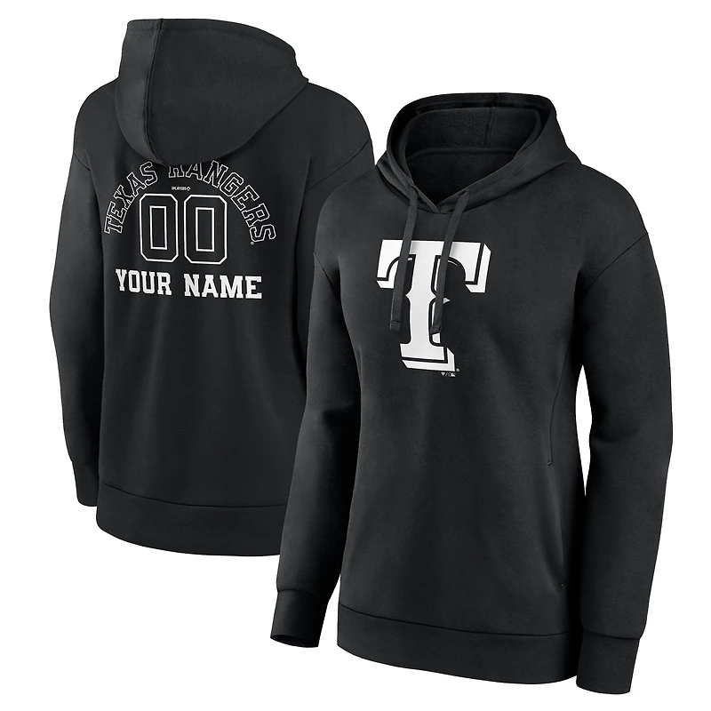 Women's Black Texas Rangers Monochrome Personalized Name & Number Pullover Hoodie