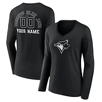Women's Black Toronto Blue Jays Monochrome Personalized Name & Number Long Sleeve V-Neck T-Shirt