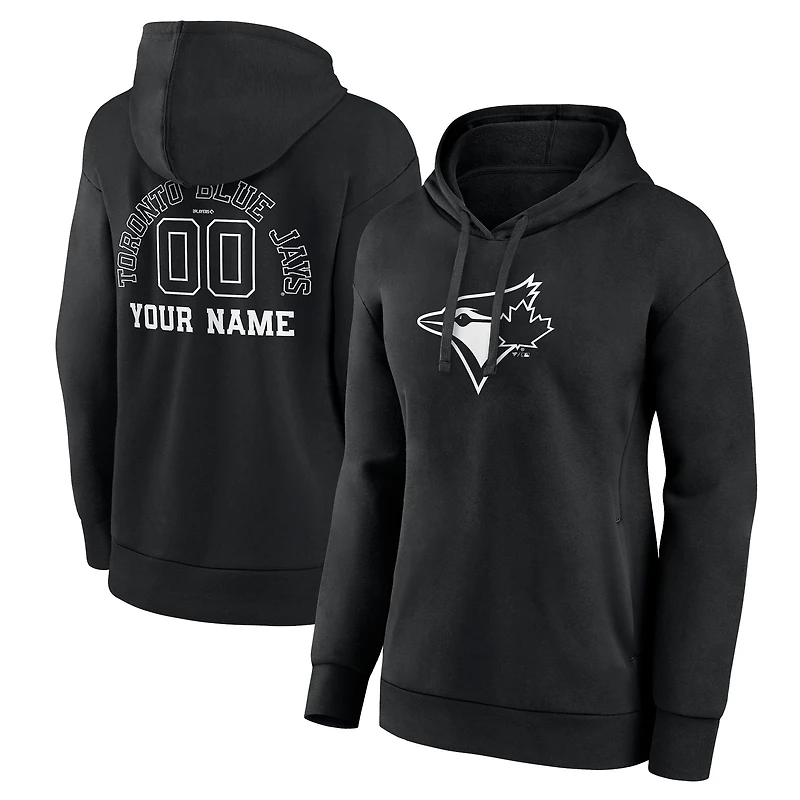 Women's Black Toronto Blue Jays Monochrome Personalized Name & Number Pullover Hoodie