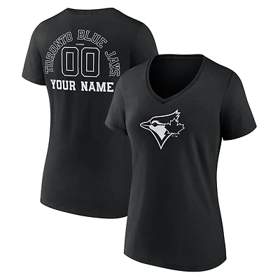 Women's Black Toronto Blue Jays Monochrome Personalized Name & Number V-Neck T-Shirt