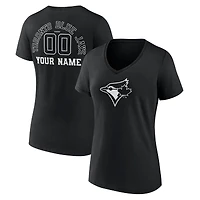 Women's Black Toronto Blue Jays Monochrome Personalized Name & Number V-Neck T-Shirt