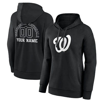 Women's Black Washington Nationals Monochrome Personalized Name & Number Pullover Hoodie