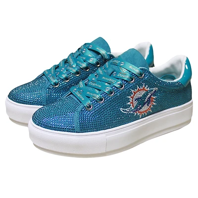 Women's Cuce Aqua Miami Dolphins Team Color Crystal Sneakers