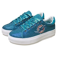 Women's Cuce Aqua Miami Dolphins Team Color Crystal Sneakers