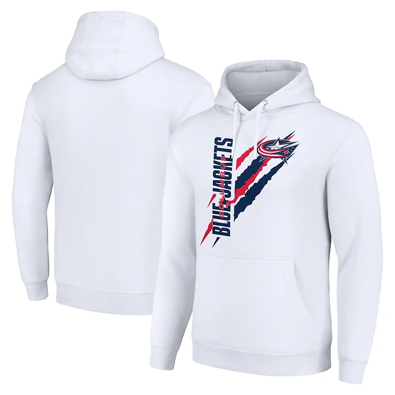 Men's Starter White Columbus Blue Jackets Color Scratch Fleece Pullover Hoodie