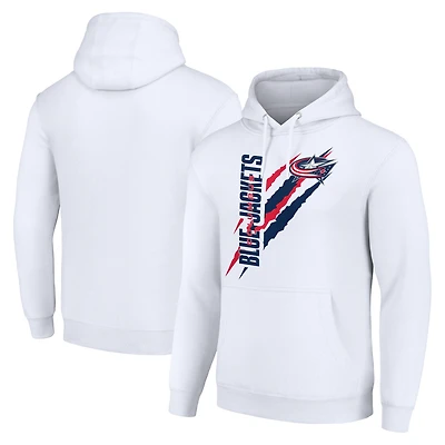 Men's Starter White Columbus Blue Jackets Color Scratch Fleece Pullover Hoodie