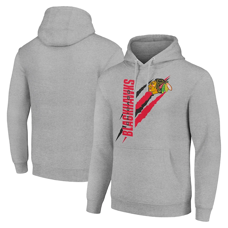 Men's Starter Heather Gray Chicago Blackhawks Color Scratch Fleece Pullover Hoodie