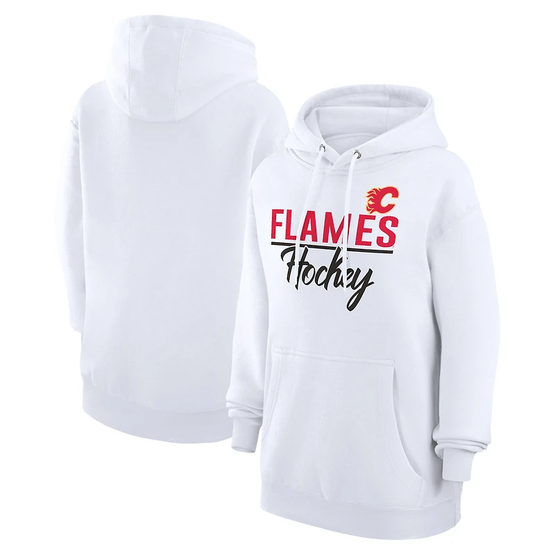 Women's G-III 4Her by Carl Banks White Calgary Flames Team Fleece Pullover Hoodie