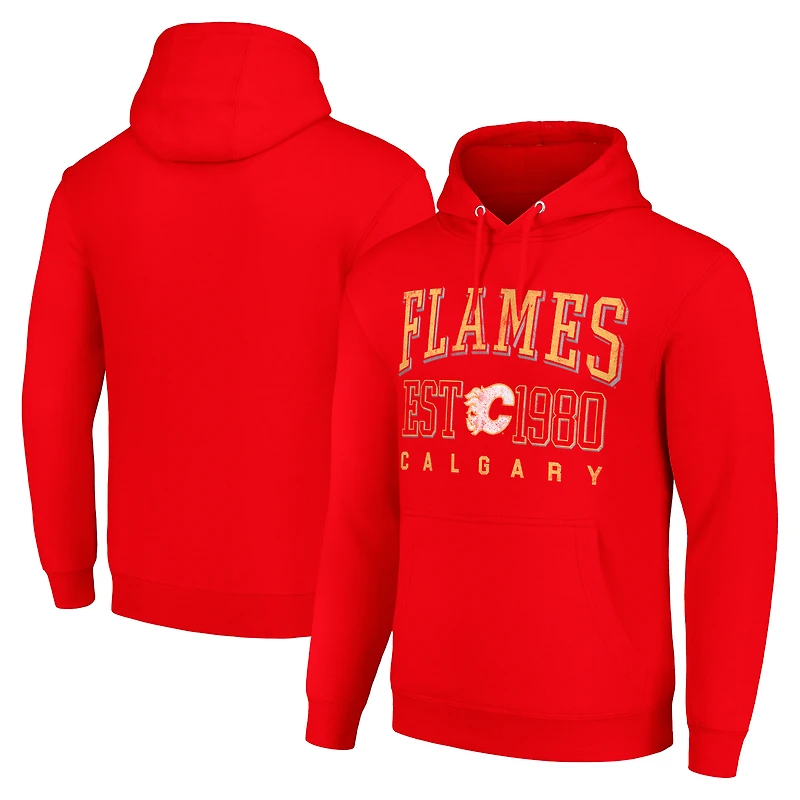 Men's Starter Red Calgary Flames Retro Graphic Pullover Hoodie