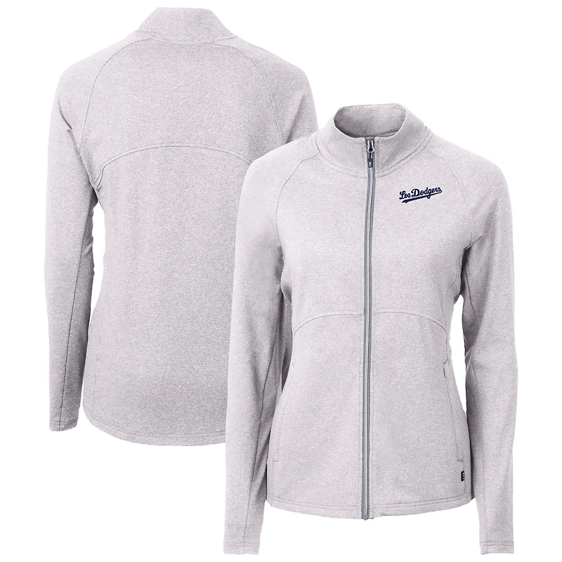 Women's Cutter & Buck Heather Gray Los Angeles Dodgers City Connect Adapt Eco Knit Recycled Full-Zip Jacket