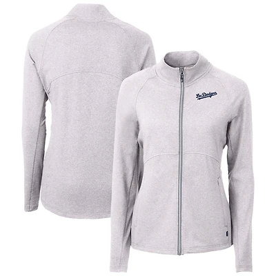Women's Cutter & Buck Heather Gray Los Angeles Dodgers City Connect Adapt Eco Knit Recycled Full-Zip Jacket