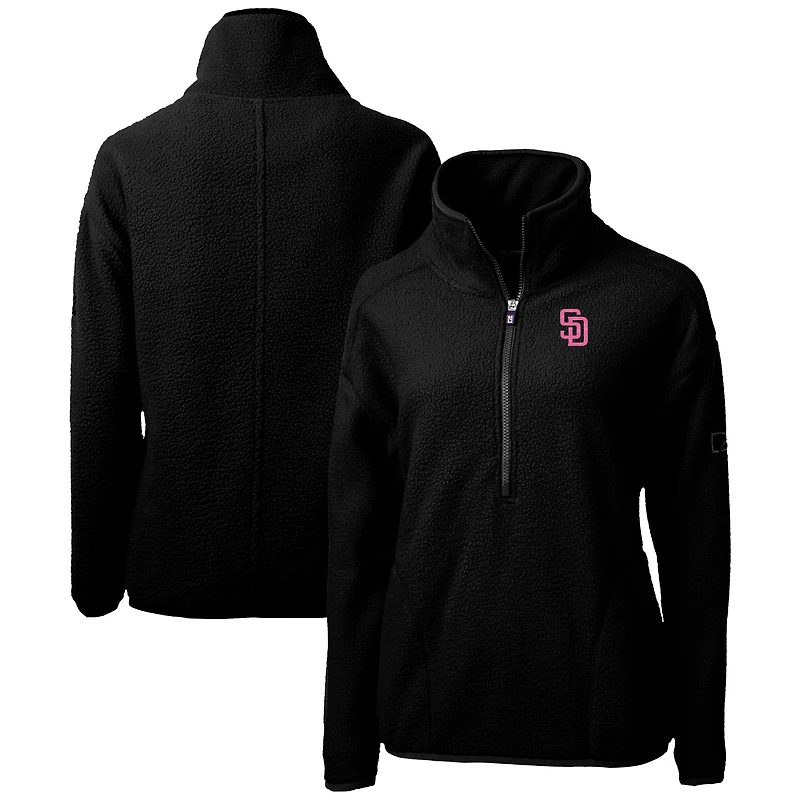 Women's Cutter & Buck Black San Diego Padres City Connect Cascade Eco Sherpa Half-Zip Pullover Jacket