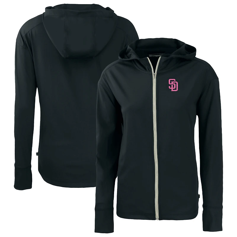 Women's Cutter & Buck  Black San Diego Padres City Connect Daybreak Eco Recycled Full-Zip Hoodie