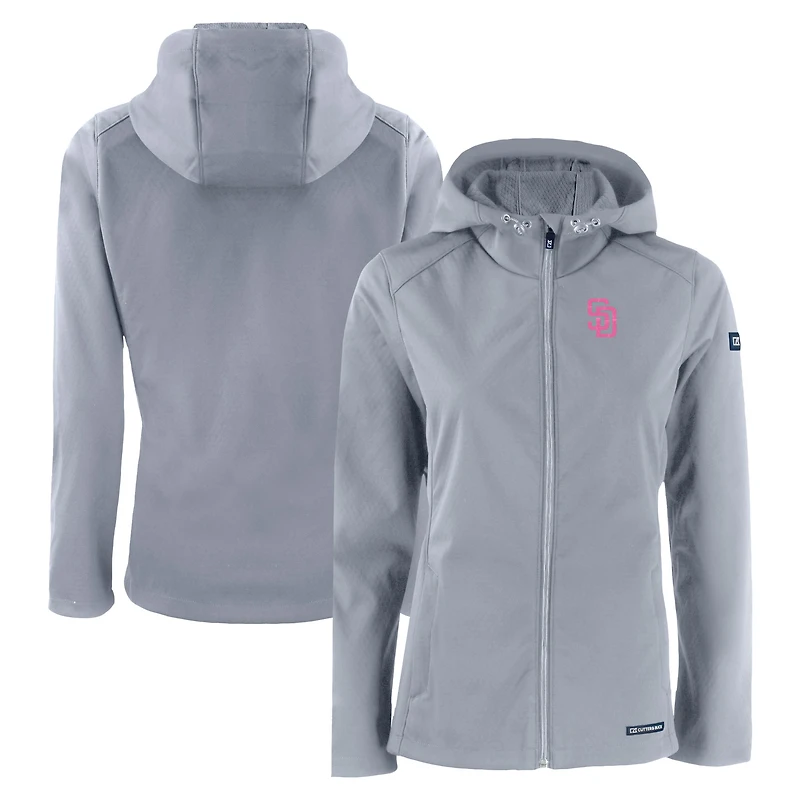Women's Cutter & Buck  Gray San Diego Padres City Connect Evoke Eco Softshell Recycled Full-Zip Hoodie Jacket