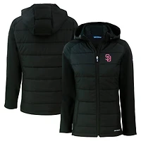 Women's Cutter & Buck  Black San Diego Padres City Connect Evoke Hybrid Eco Softshell Recycled Full-Zip Hoodie Jacket