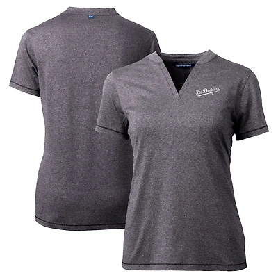 Women's Cutter & Buck  Heather Charcoal Los Angeles Dodgers City Connect Forge Heathered Stretch Blade Top