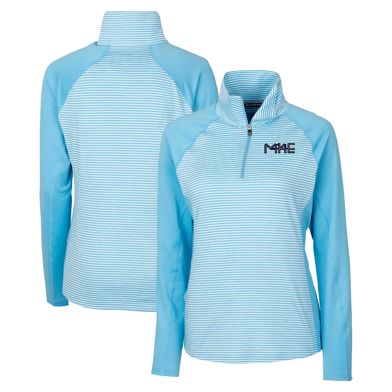 Women's Cutter & Buck  Light Blue Milwaukee Brewers City Connect Forge Tonal Stripe Stretch Half-Zip Pullover Top