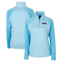 Women's Cutter & Buck  Light Blue Milwaukee Brewers City Connect Forge Tonal Stripe Stretch Half-Zip Pullover Top