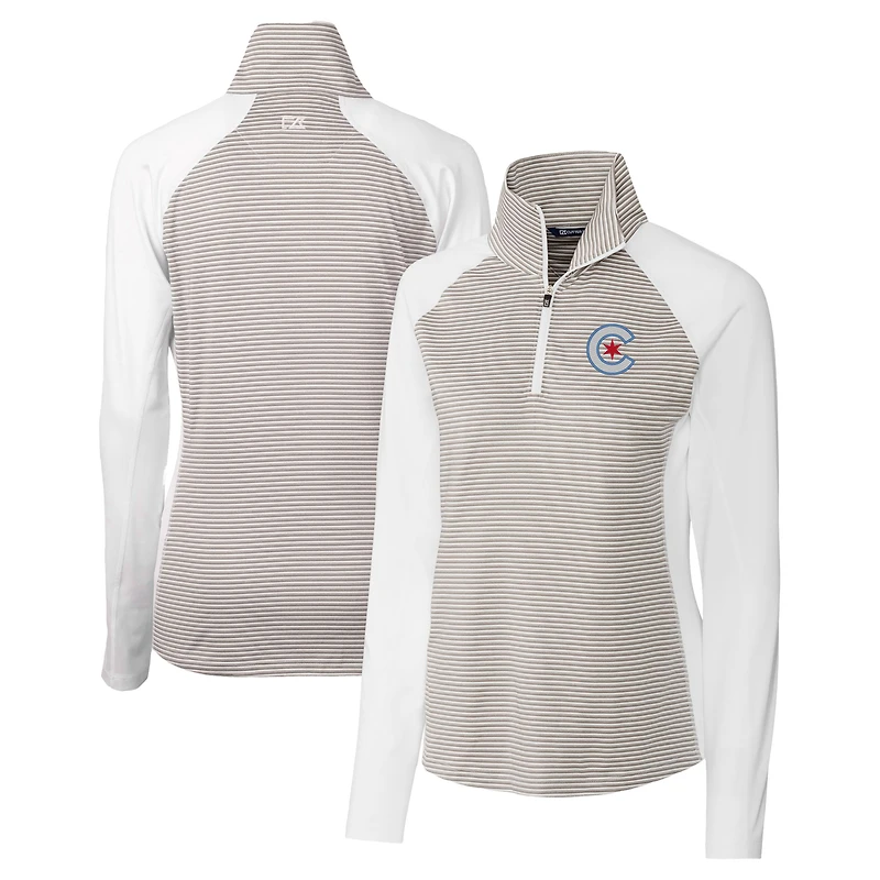 Women's Cutter & Buck  White Chicago Cubs City Connect Forge Tonal Stripe Stretch Half-Zip Pullover Top