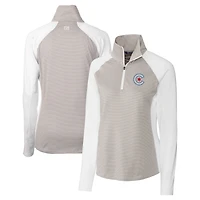 Women's Cutter & Buck  White Chicago Cubs City Connect Forge Tonal Stripe Stretch Half-Zip Pullover Top