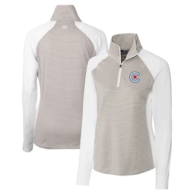 Women's Cutter & Buck  White Chicago Cubs City Connect Forge Tonal Stripe Stretch Half-Zip Pullover Top