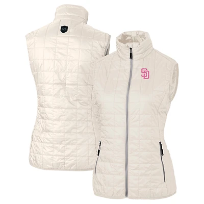 Women's Cutter & Buck  Oatmeal San Diego Padres City Connect Rainier PrimaLoft Eco Insulated Full-Zip Puffer Vest