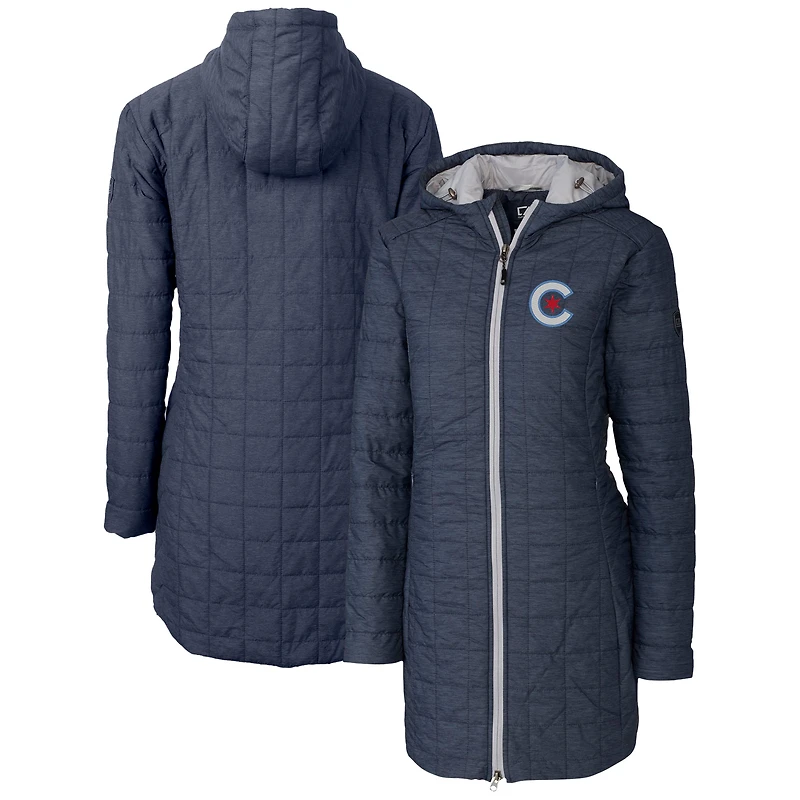 Women's Cutter & Buck  Anthracite Chicago Cubs City Connect Rainier PrimaLoft Eco Insulated Hooded Long Coat