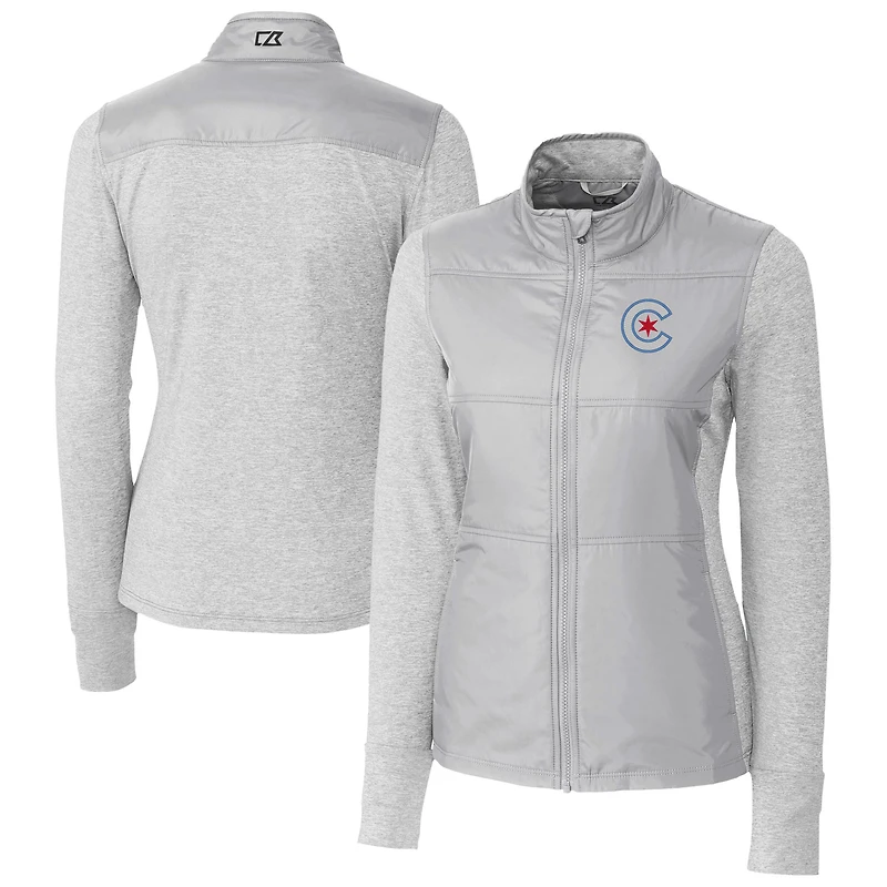 Women's Cutter & Buck  Gray Chicago Cubs City Connect DryTec Stealth Hybrid Quilted Full-Zip Windbreaker Jacket