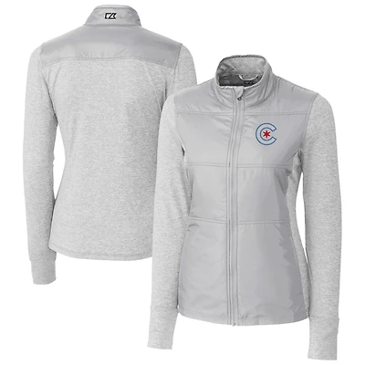 Women's Cutter & Buck  Gray Chicago Cubs City Connect DryTec Stealth Hybrid Quilted Full-Zip Windbreaker Jacket