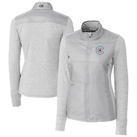 Women's Cutter & Buck  Gray Chicago Cubs City Connect DryTec Stealth Hybrid Quilted Full-Zip Windbreaker Jacket