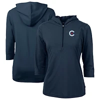 Women's Cutter & Buck Navy Chicago Cubs City Connect Virtue Eco Pique Recycled Half-Zip Pullover Hoodie