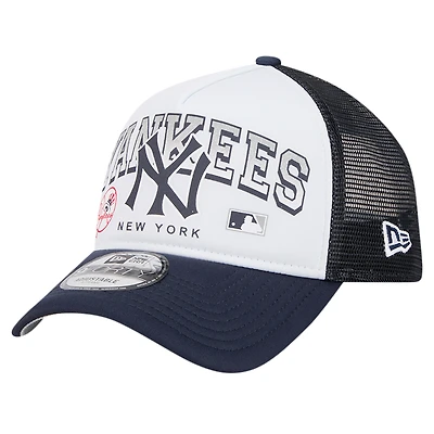 Men's New Era White New York Yankees Retro Wordmark 9FORTY A-Frame Trucker Adjustable Hat