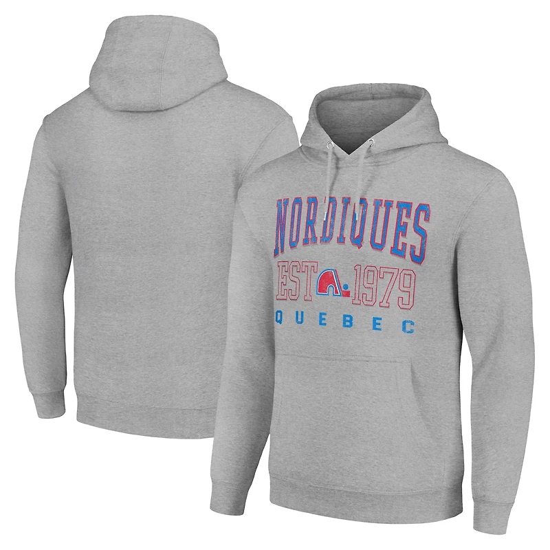 Men's Starter Heather Gray Quebec Nordiques Retro Graphic Pullover Hoodie