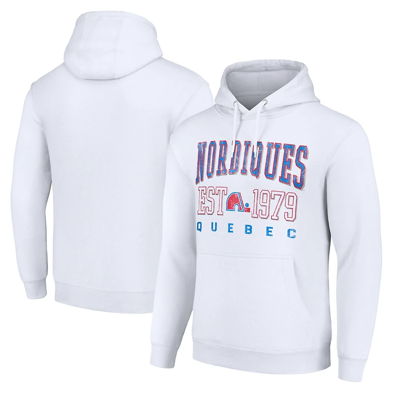 Men's Starter White Quebec Nordiques Retro Graphic Pullover Hoodie