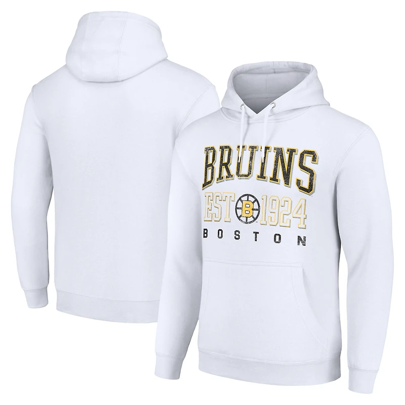 Men's Starter White Boston Bruins Retro Graphic Pullover Hoodie