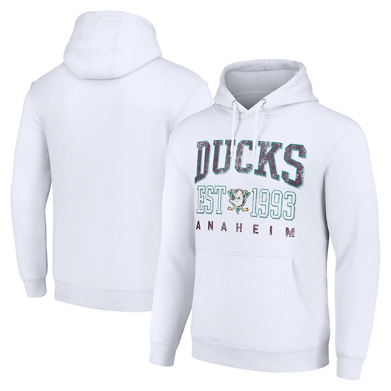 Men's Starter White Anaheim Ducks Retro Graphic Pullover Hoodie
