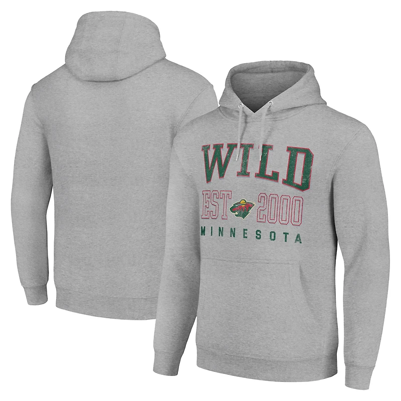 Men's Starter Heather Gray Minnesota Wild Graphic Pullover Hoodie