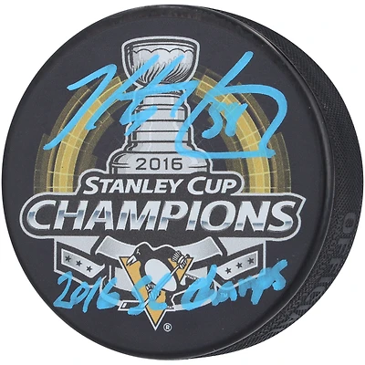 Kris Letang Pittsburgh Penguins Autographed 2016 Stanley Cup Champs Hockey Puck with "2016 SC Champs" Inscription
