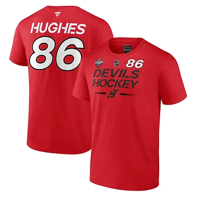 Men's Fanatics Jack Hughes Red New Jersey Devils 2024 NHL Stadium Series Authentic Pro Name & Number T-Shirt