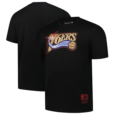 Men's Mitchell & Ness Black Philadelphia 76ers Big & Tall Hardwood Classics Vintage Logo T-Shirt