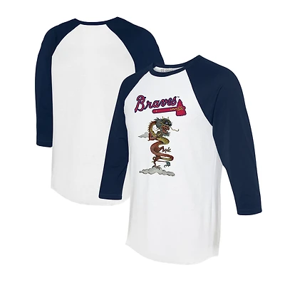 Unisex Tiny Turnip White/Navy Atlanta Braves 2024 Year of the Dragon 3/4-Sleeve Raglan T-Shirt