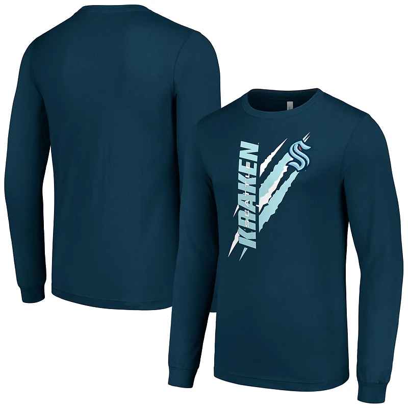 Men's Starter Deep Sea Blue Seattle Kraken Color Scratch Long-Sleeve T-Shirt