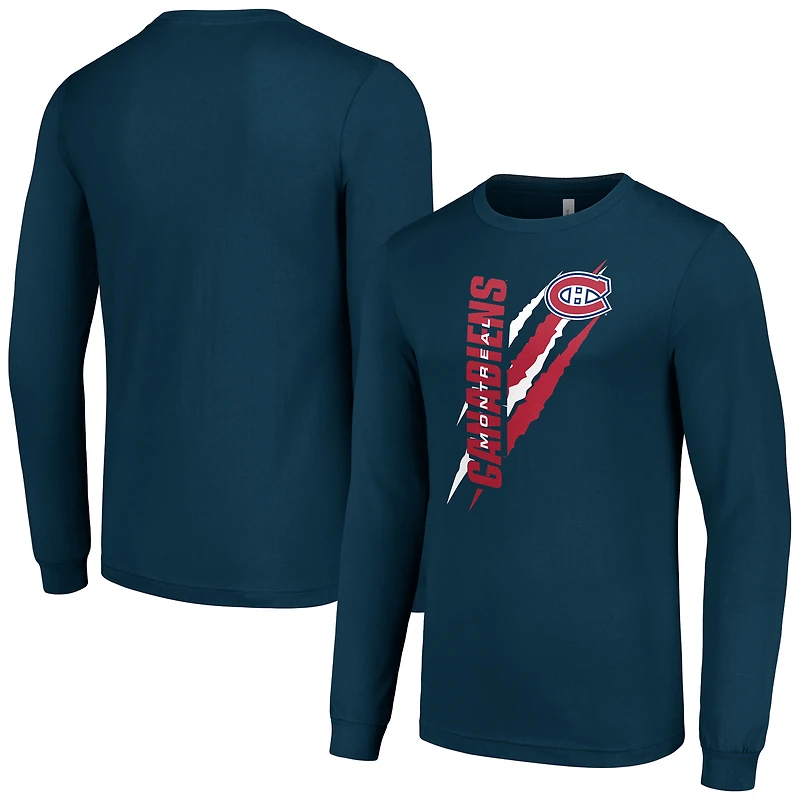 Men's Starter Navy Montreal Canadiens Color Scratch Long-Sleeve T-Shirt