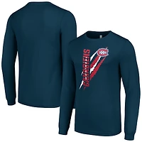 Men's Starter Navy Montreal Canadiens Color Scratch Long-Sleeve T-Shirt